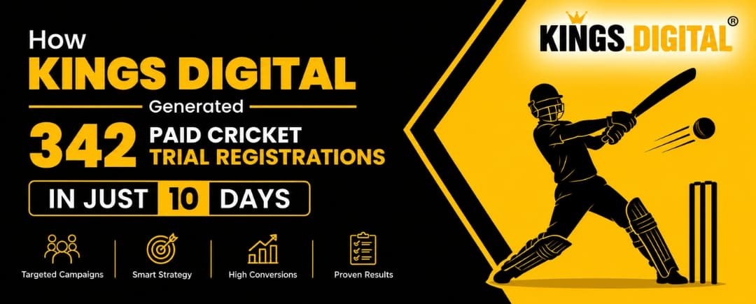 Kings Digital generated 342 paid cricket trial registrations in just 10 days through targeted digital marketing campaigns.