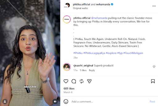 Instagram reel screenshot from Phitku and Neha Marda